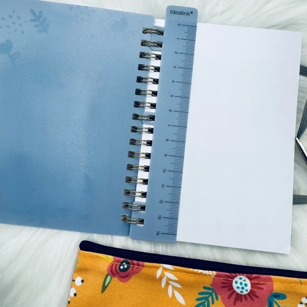 Floral Stationery Set with Blue Notebook and Yellow Pouch
